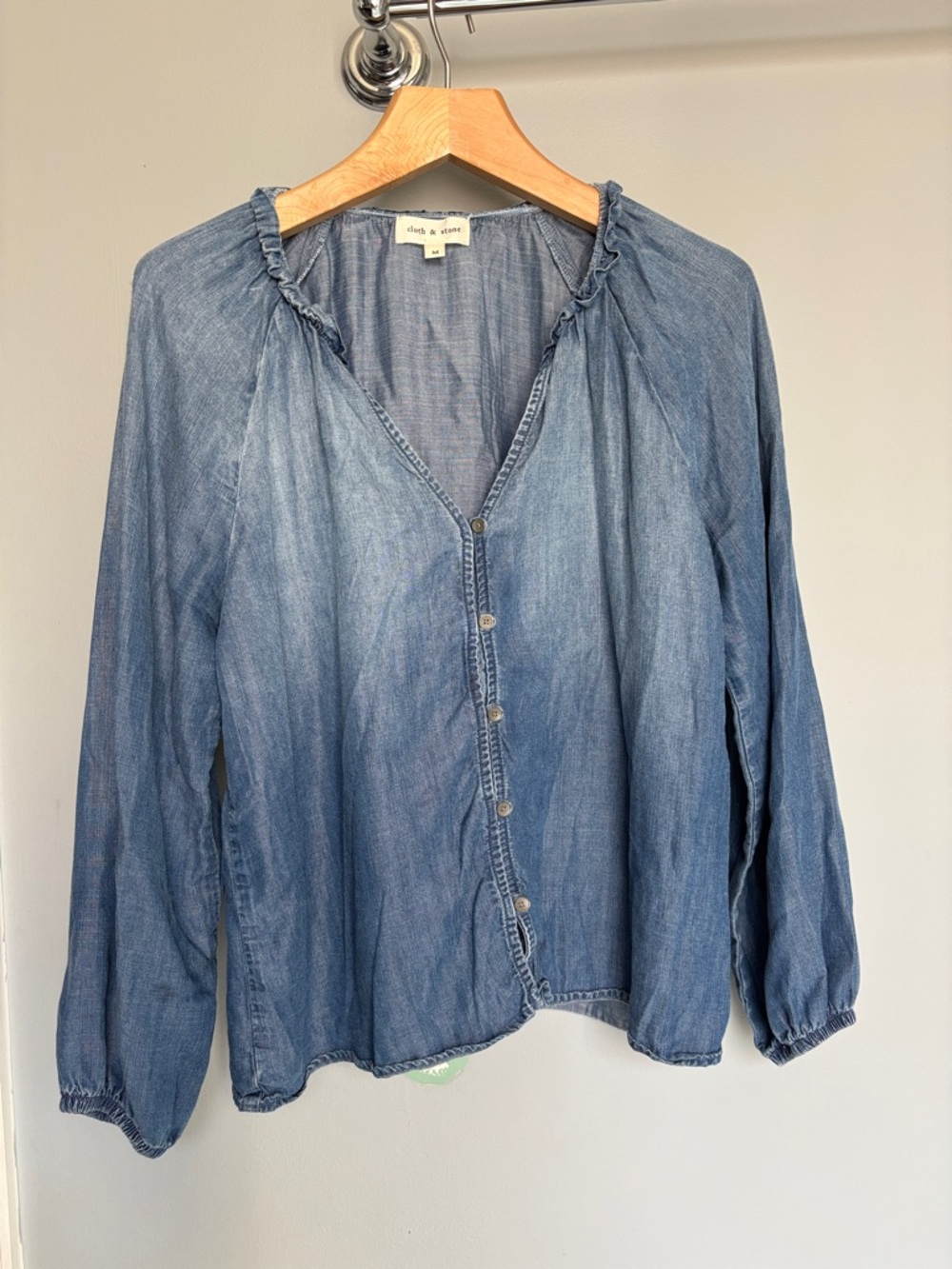 cloth & stone Faded Blue Denim-Style Button Front Blouse